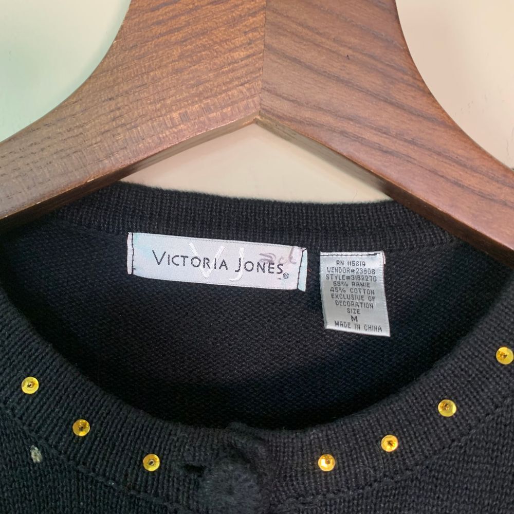 Vintage Victoria Jones Poinsettia Ornament Black Embroidered Sequin Cardigan Med - Picture 4 of 11
